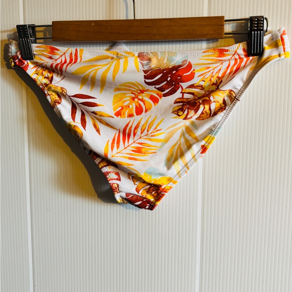 Tahiti Floral Hipster Bikini Bottom - White with Yellow & Orange Print size L